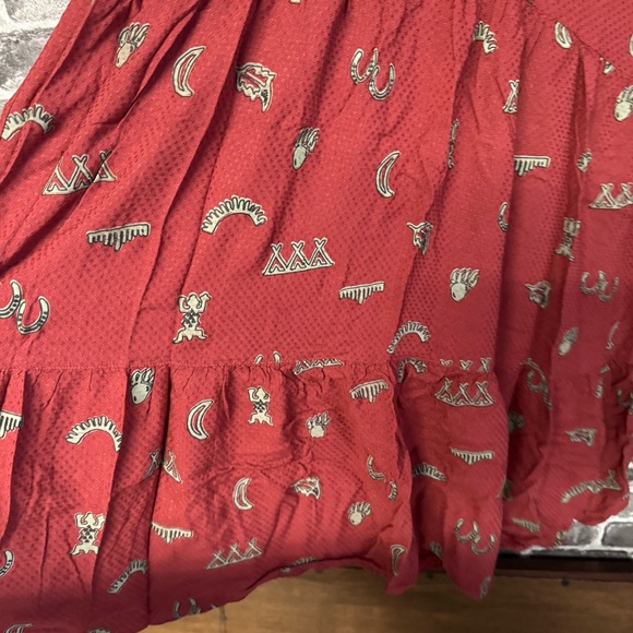 Double D Ranch Red Tiered Western Trails Tie Rodeo Cowgirl Midi dress - Picture 9 of 13